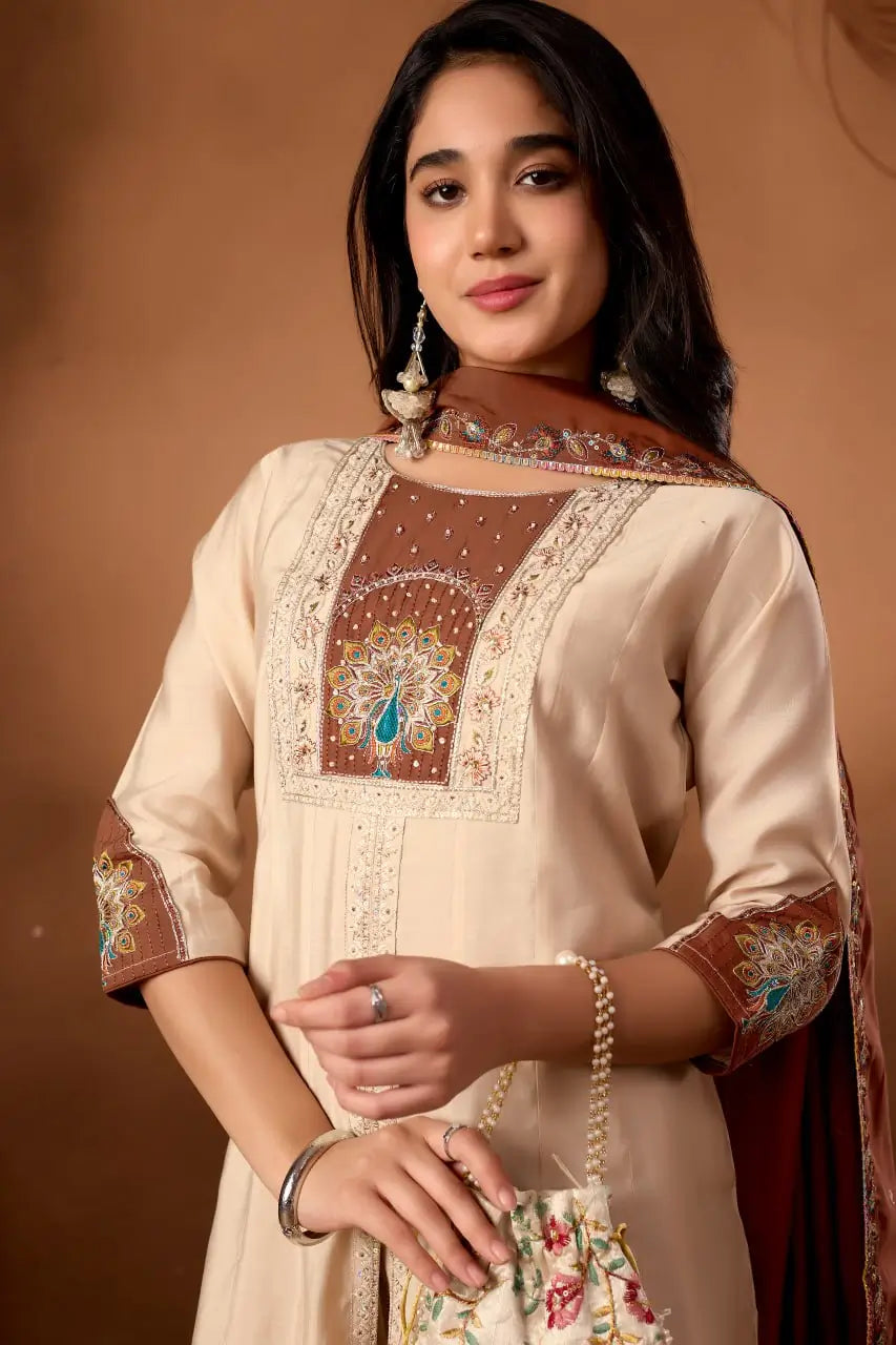 Graceful Roman Silk Anarkali Kurti Set for Festive and Wedding Wear