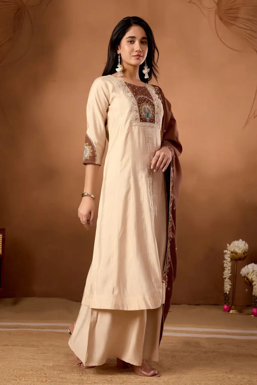 Graceful Roman Silk Anarkali Kurti Set for Festive and Wedding Wear