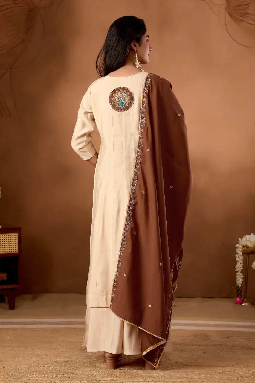 Graceful Roman Silk Anarkali Kurti Set for Festive and Wedding Wear
