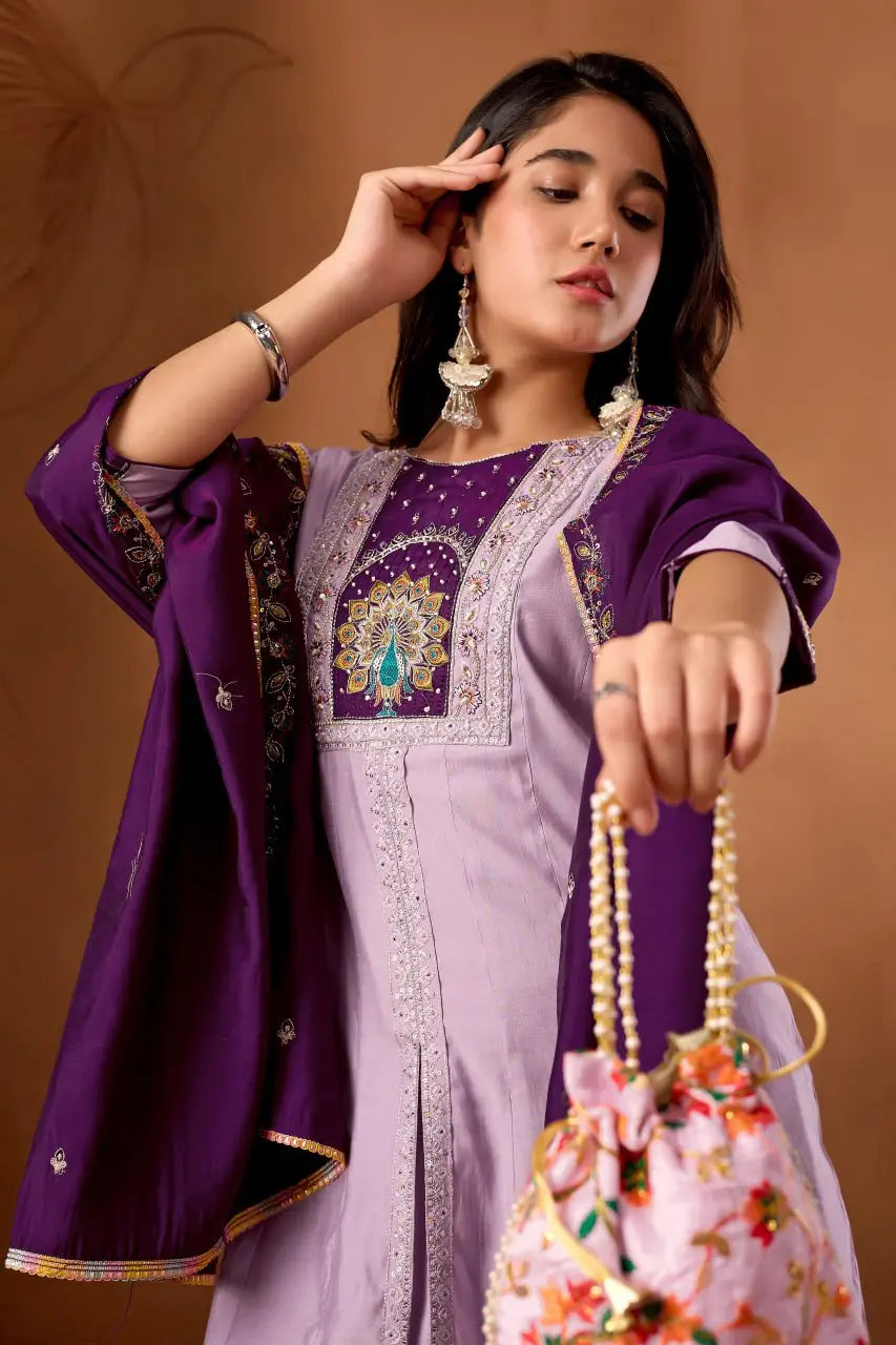 Graceful Roman Silk Anarkali Kurti Set for Festive and Wedding Wear