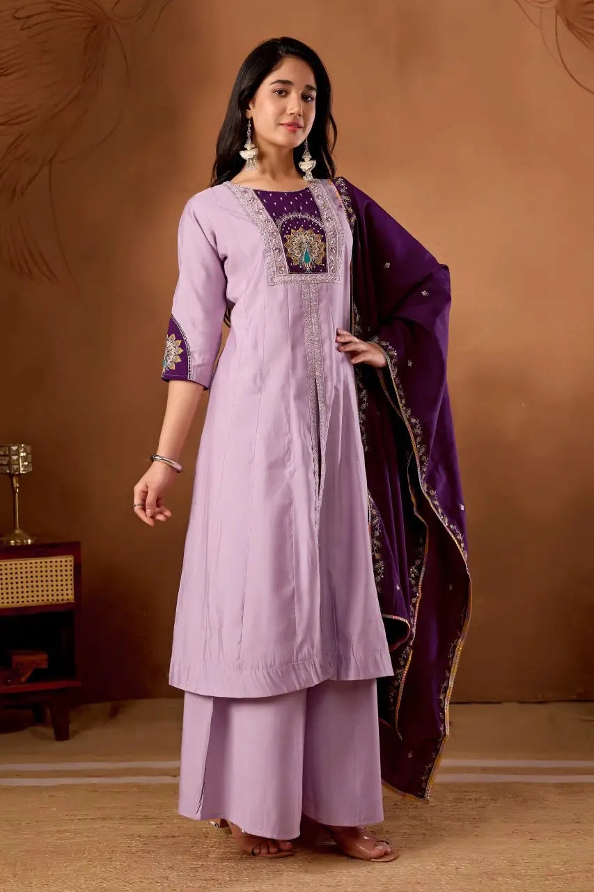 Graceful Roman Silk Anarkali Kurti Set for Festive and Wedding Wear