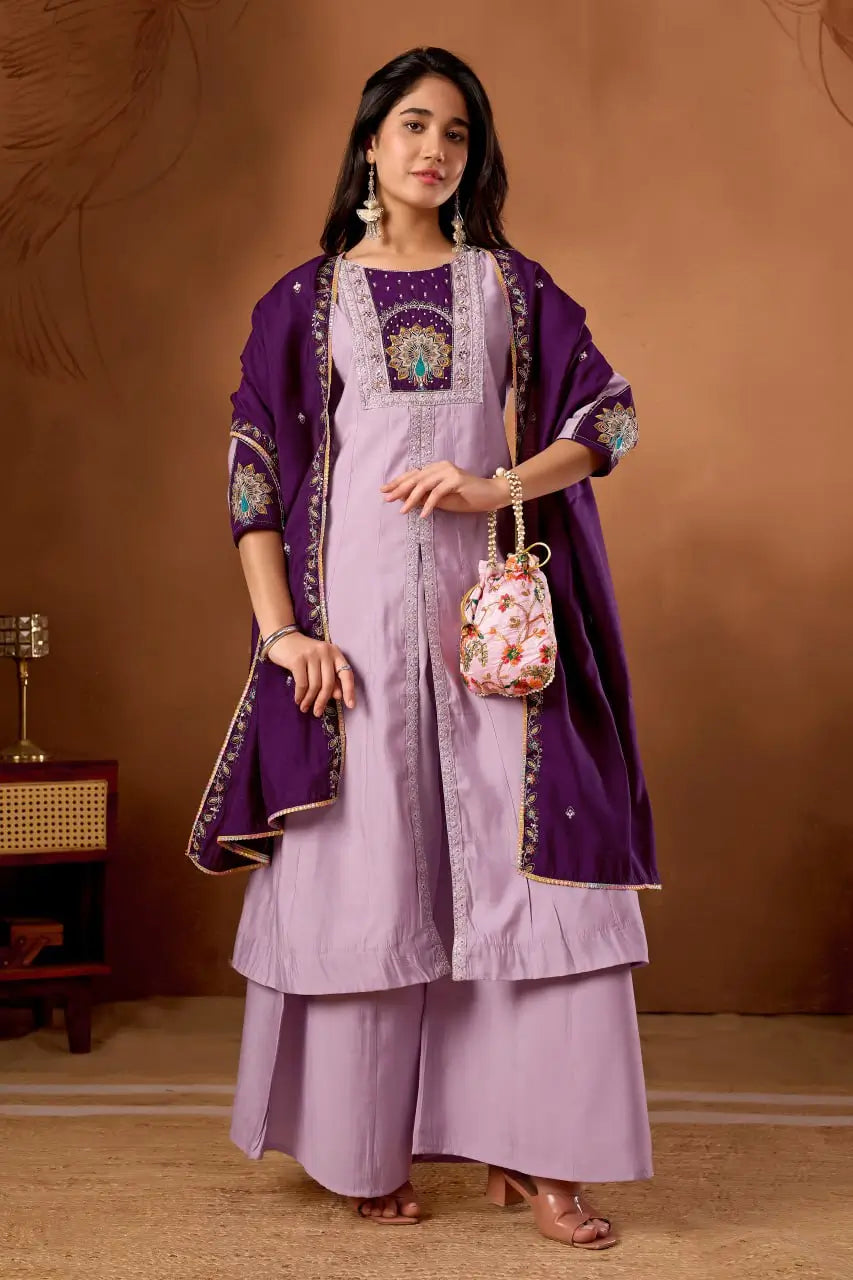 Graceful Roman Silk Anarkali Kurti Set for Festive and Wedding Wear