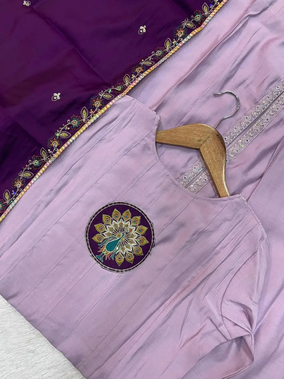 Graceful Roman Silk Anarkali Kurti Set for Festive and Wedding Wear