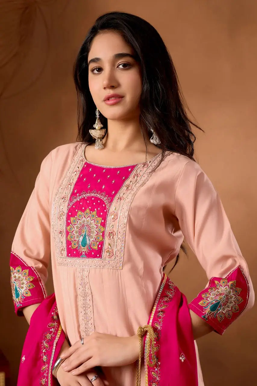 Graceful Roman Silk Anarkali Kurti Set for Festive and Wedding Wear