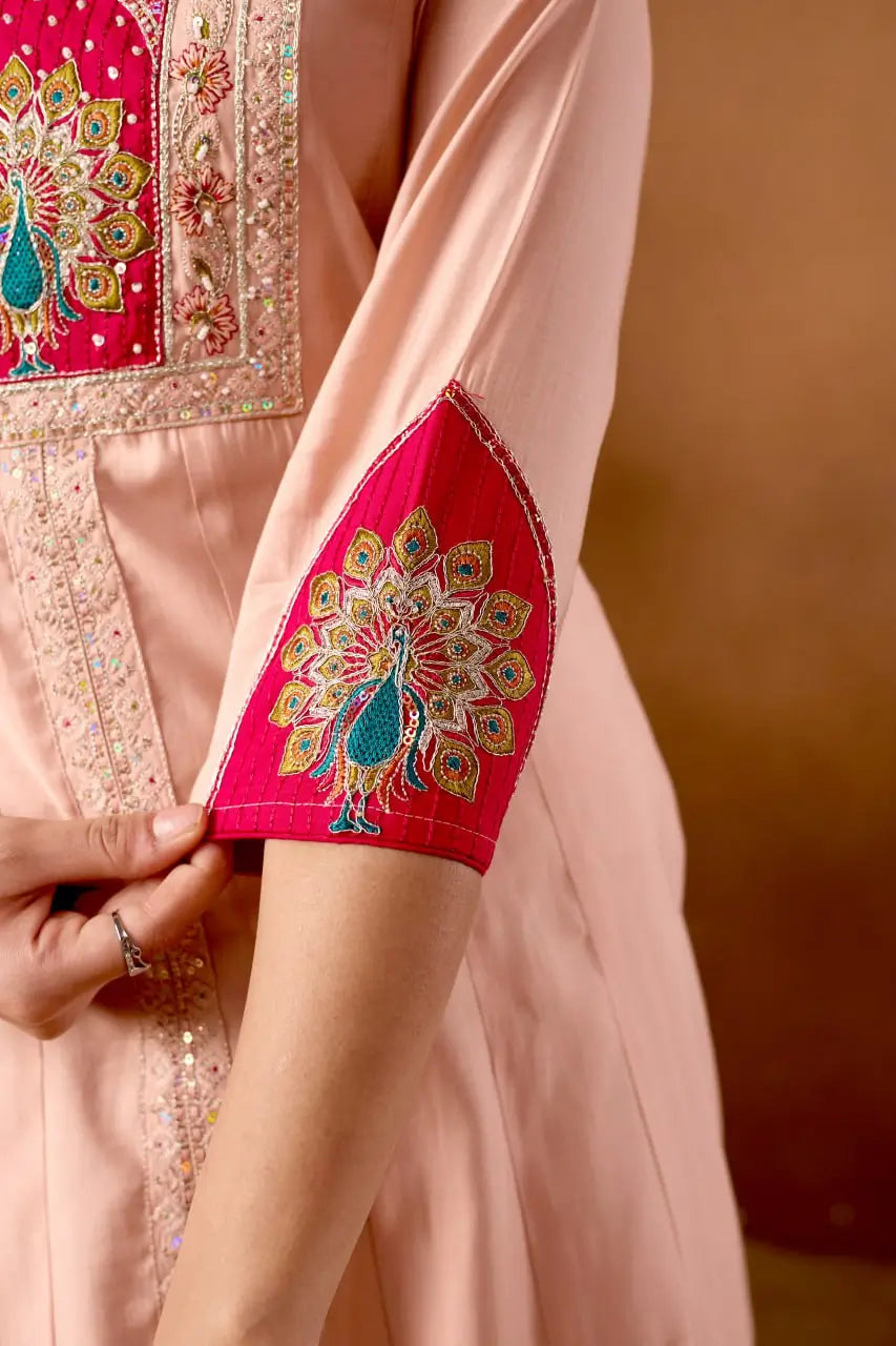 Graceful Roman Silk Anarkali Kurti Set for Festive and Wedding Wear