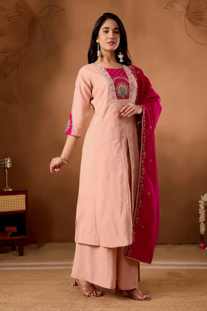 Graceful Roman Silk Anarkali Kurti Set for Festive and Wedding Wear