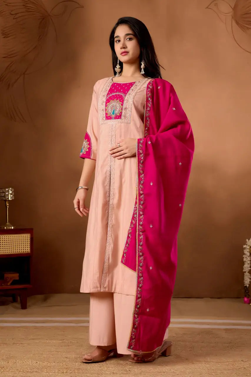 Graceful Roman Silk Anarkali Kurti Set for Festive and Wedding Wear