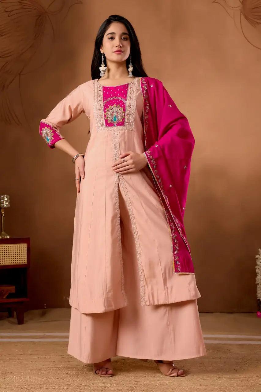 Graceful Roman Silk Anarkali Kurti Set for Festive and Wedding Wear