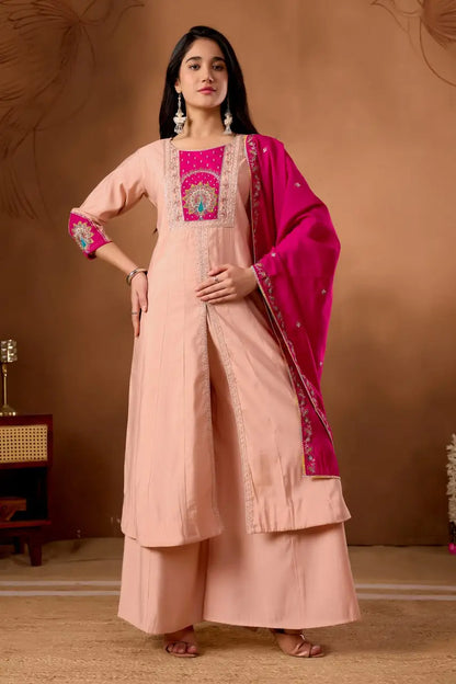 Graceful Roman Silk Anarkali Kurti Set for Festive and Wedding Wear