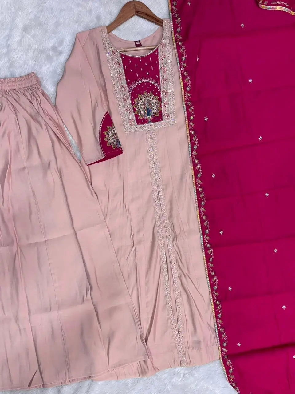 Graceful Roman Silk Anarkali Kurti Set for Festive and Wedding Wear