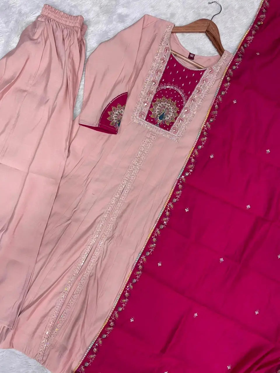 Graceful Roman Silk Anarkali Kurti Set for Festive and Wedding Wear
