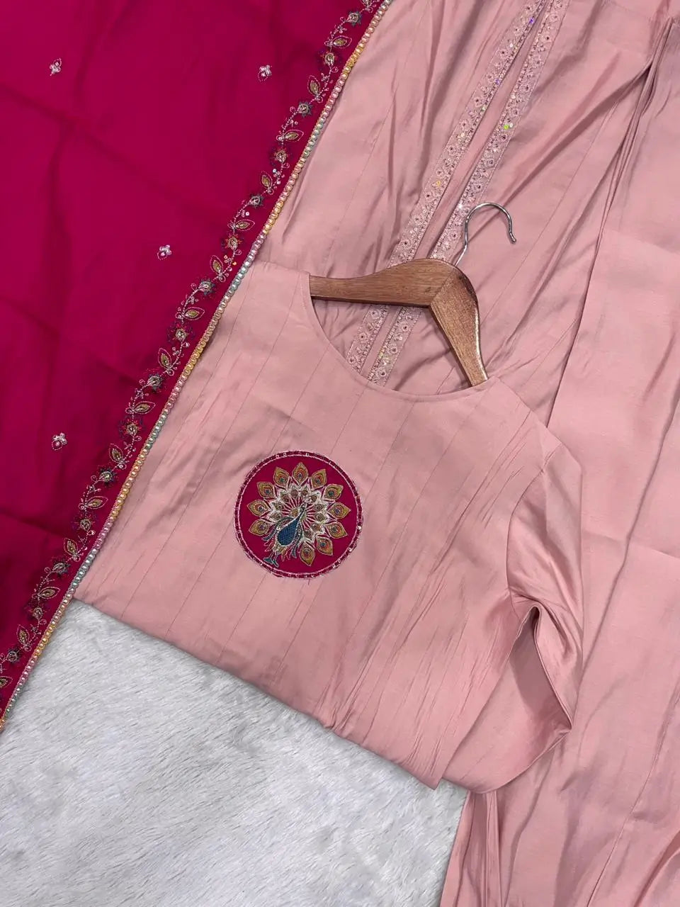 Graceful Roman Silk Anarkali Kurti Set for Festive and Wedding Wear