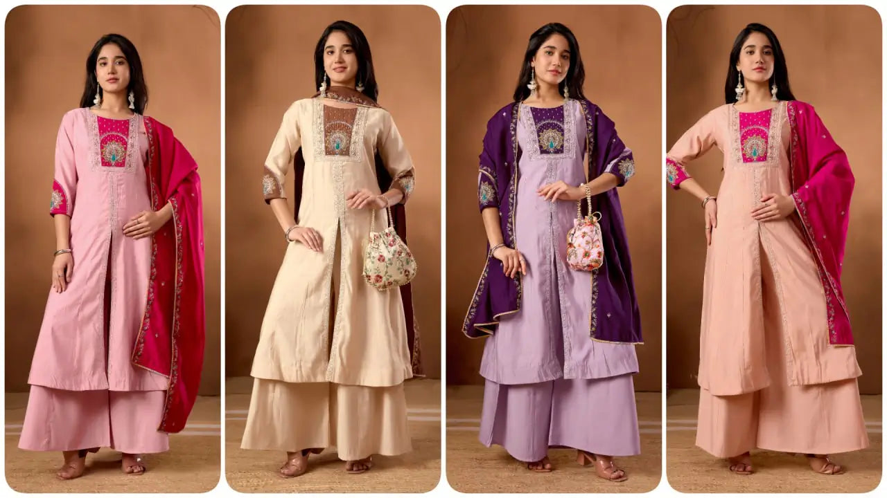 Graceful Roman Silk Anarkali Kurti Set for Festive and Wedding Wear