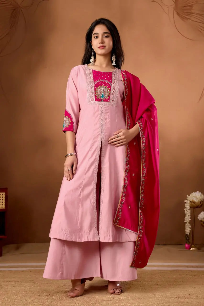 Graceful Roman Silk Anarkali Kurti Set for Festive and Wedding Wear
