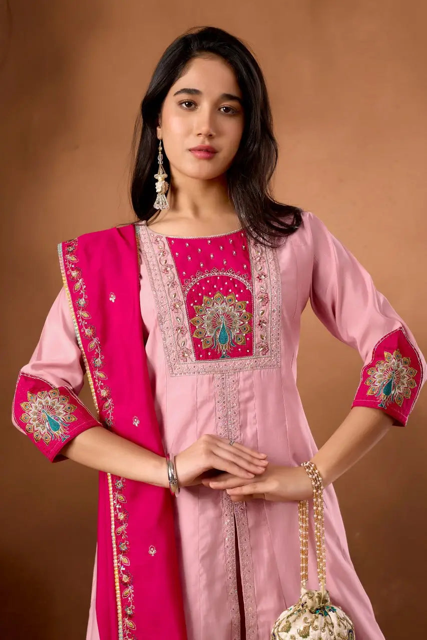 Graceful Roman Silk Anarkali Kurti Set for Festive and Wedding Wear