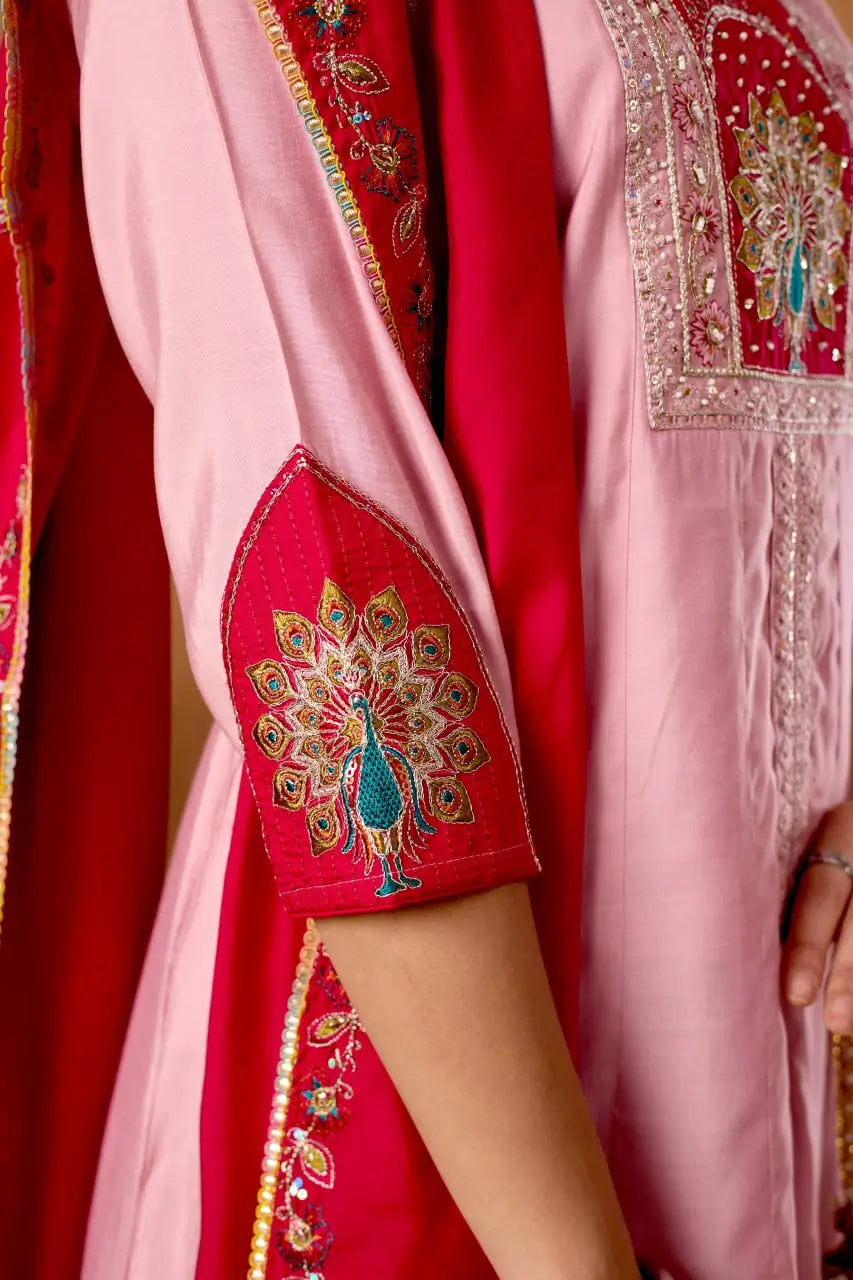Graceful Roman Silk Anarkali Kurti Set for Festive and Wedding Wear