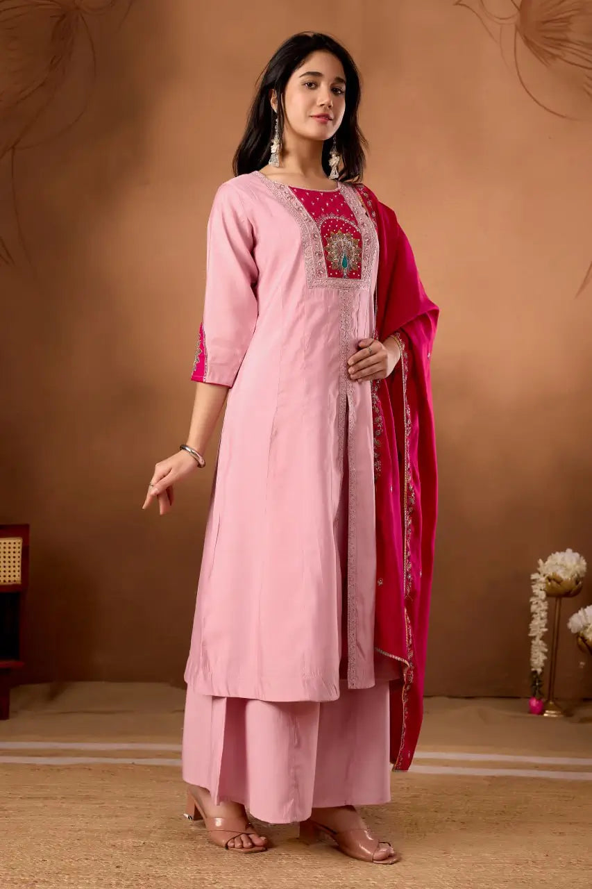 Graceful Roman Silk Anarkali Kurti Set for Festive and Wedding Wear