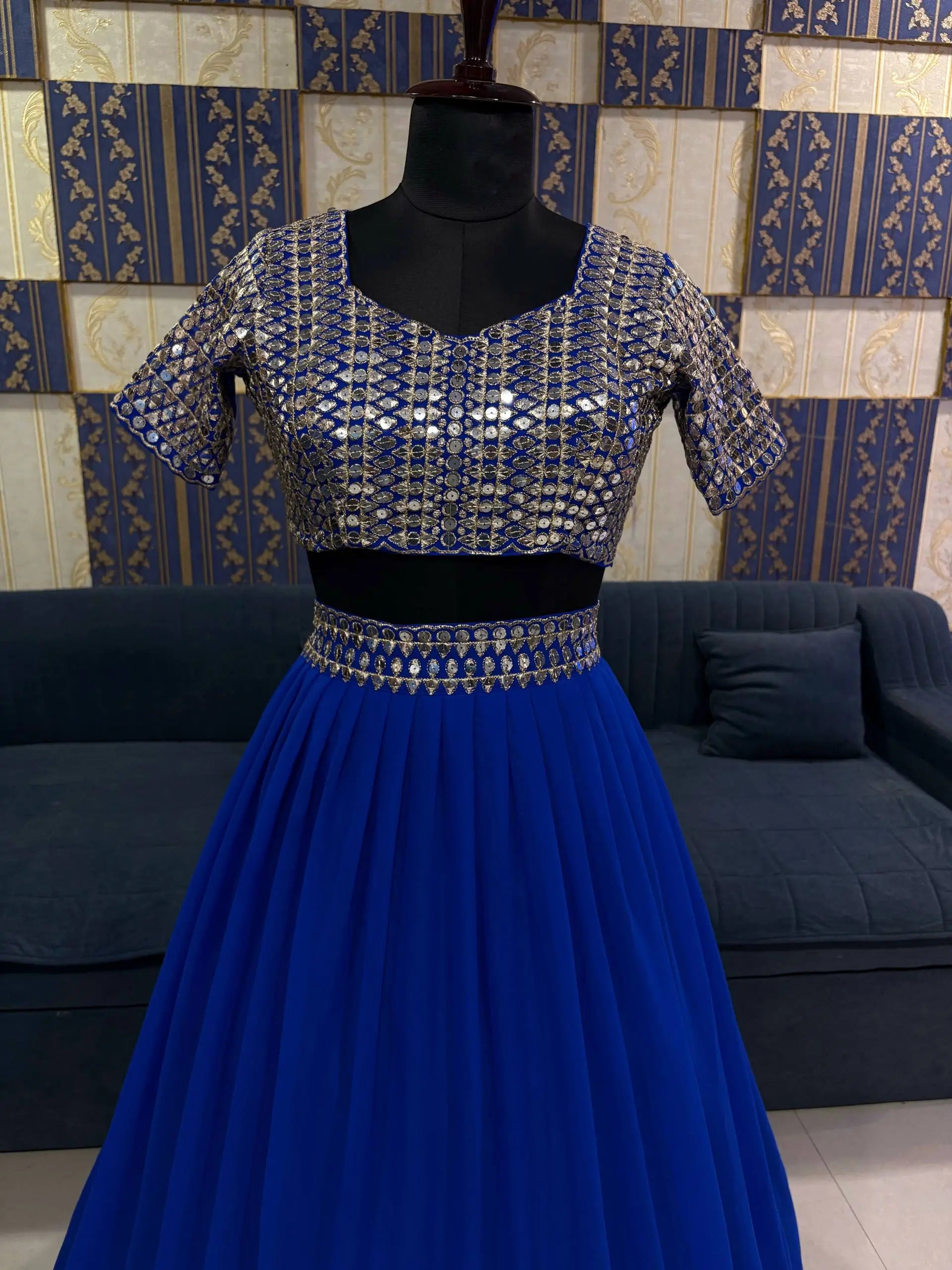Grand Faux Georgette Sequins Work Lehenga Choli Set for Wedding and Festive Wear