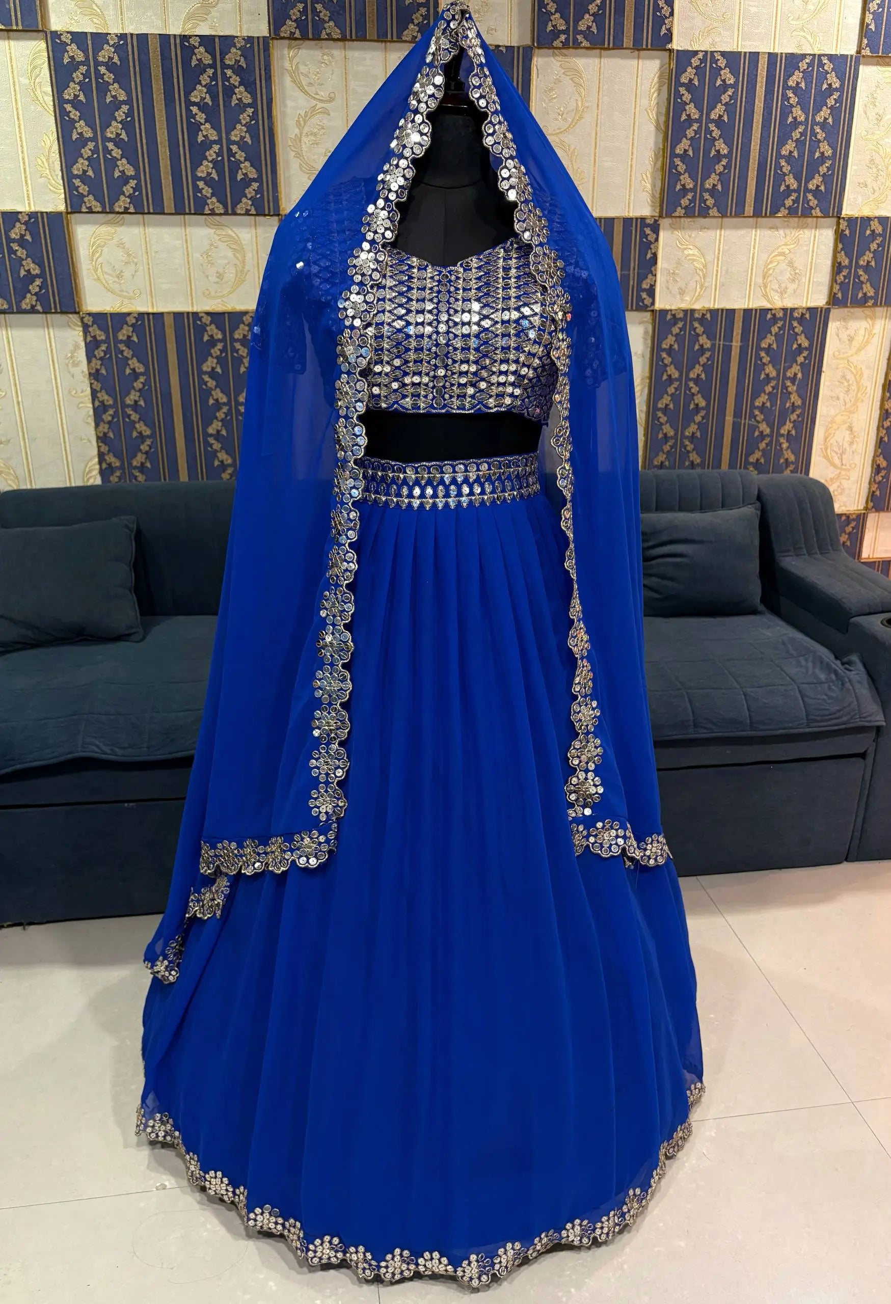 Grand Faux Georgette Sequins Work Lehenga Choli Set for Wedding and Festive Wear