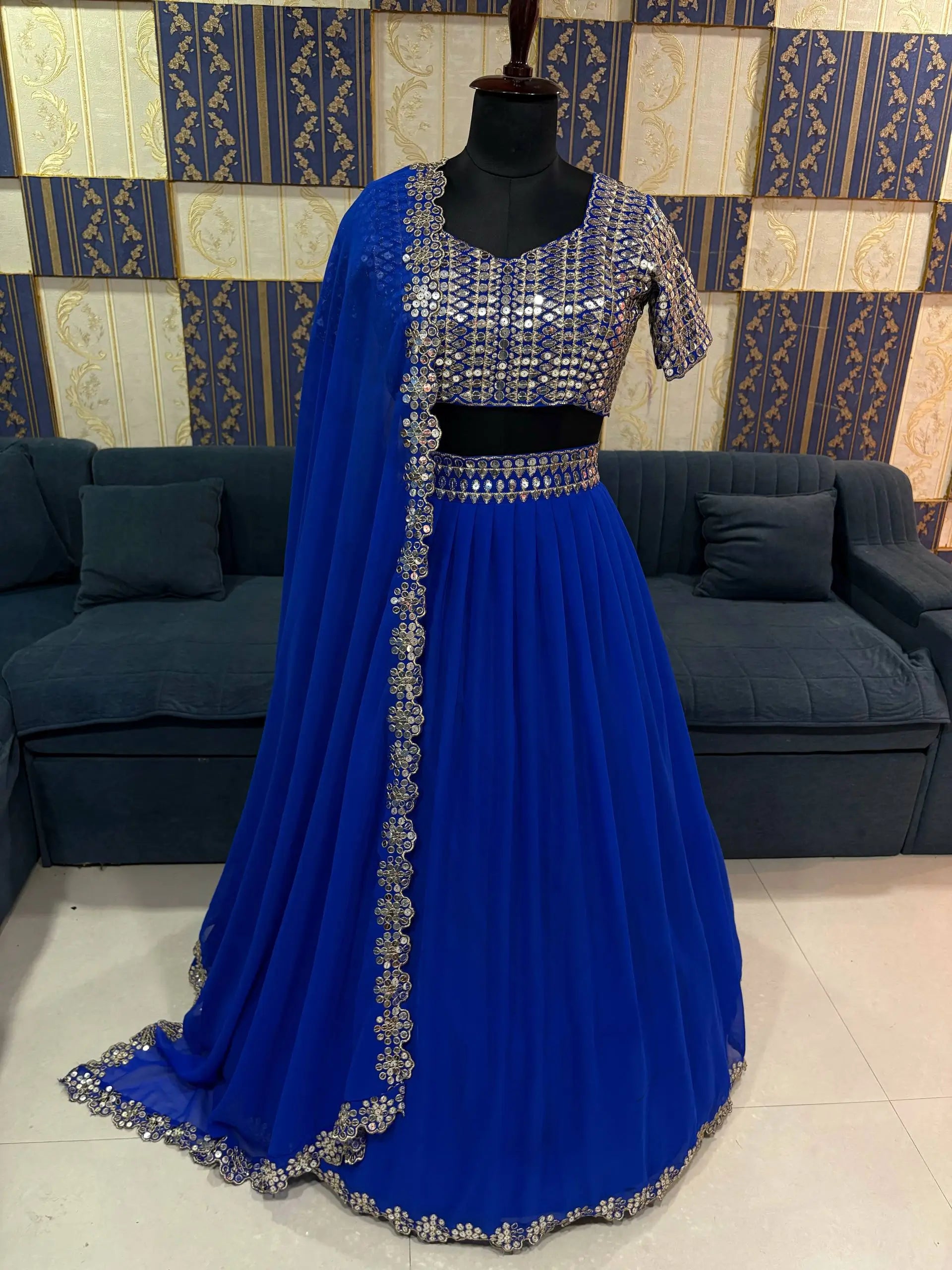 Grand Faux Georgette Sequins Work Lehenga Choli Set for Wedding and Festive Wear