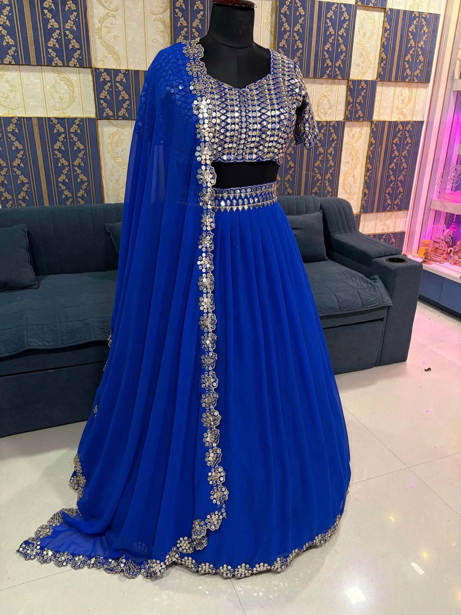 Grand Faux Georgette Sequins Work Lehenga Choli Set for Wedding and Festive Wear