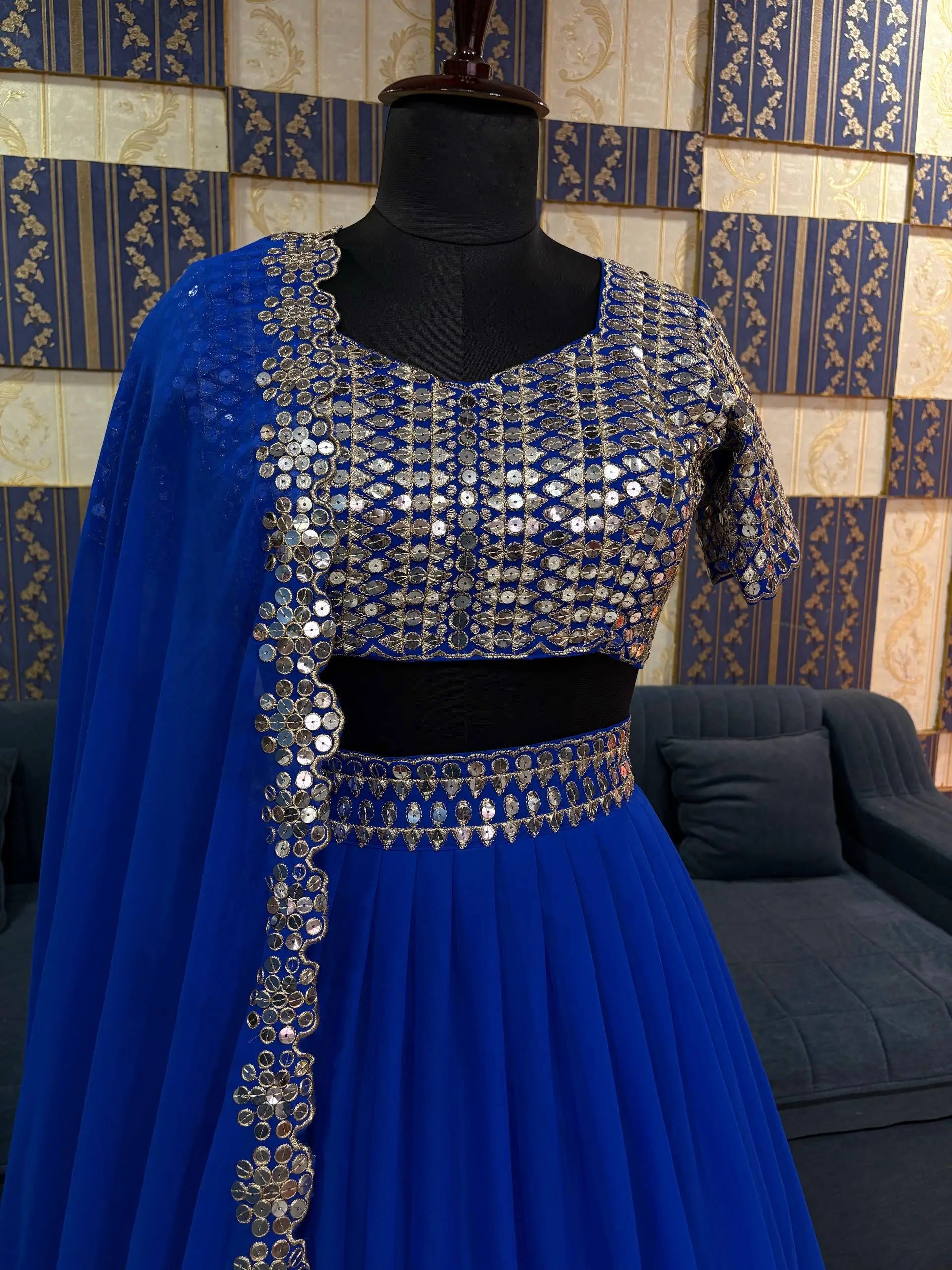 Grand Faux Georgette Sequins Work Lehenga Choli Set for Wedding and Festive Wear