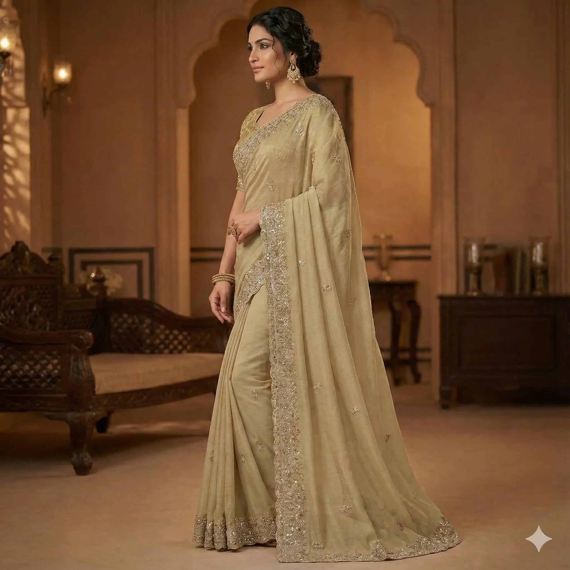 Grand Gold Beads Work Party Wear Saree
