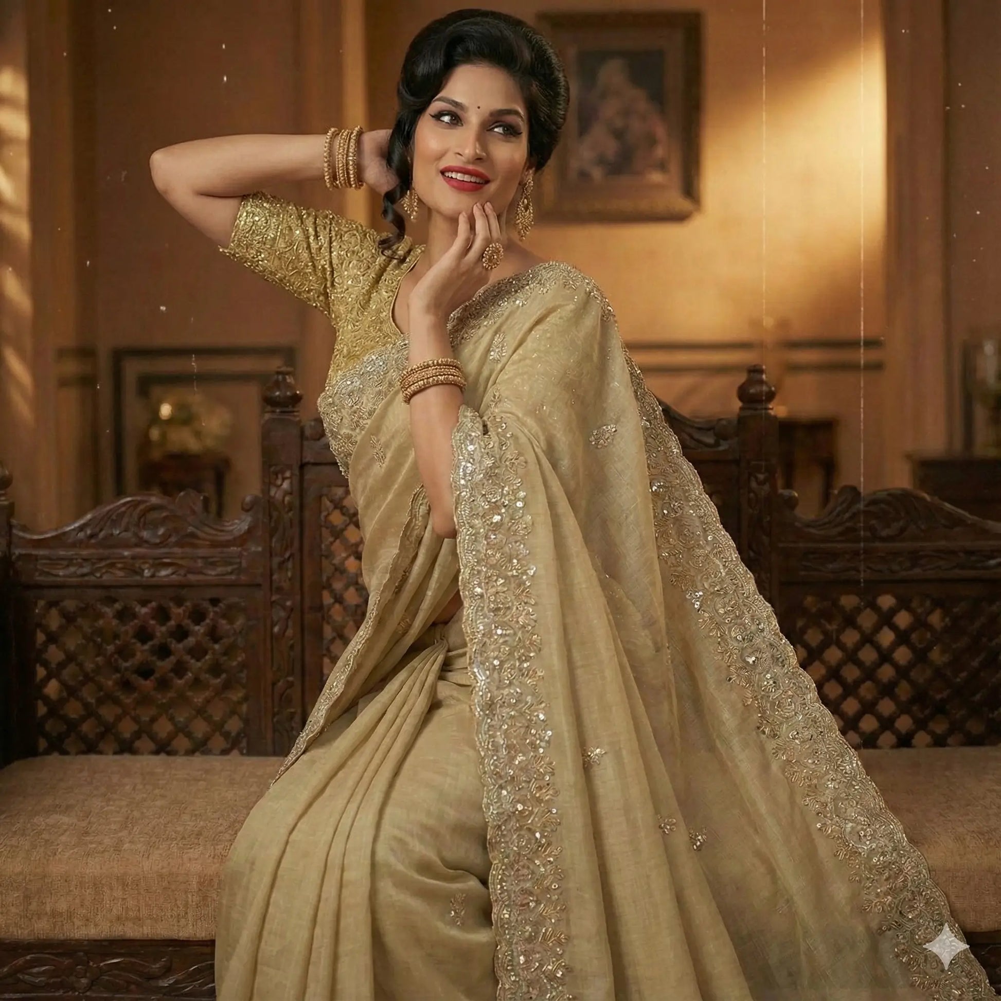 Grand Gold Beads Work Party Wear Saree