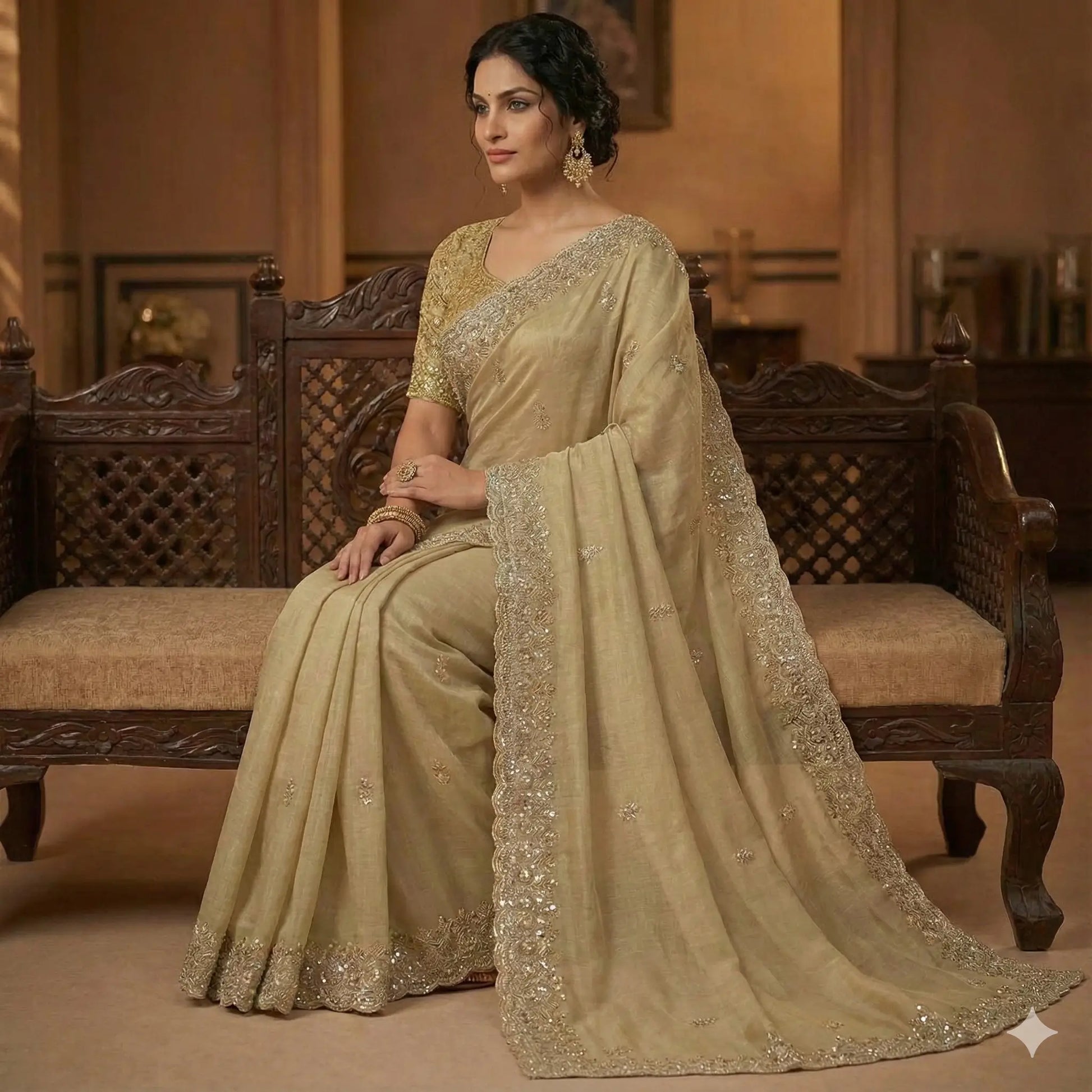 Grand Gold Beads Work Party Wear Saree