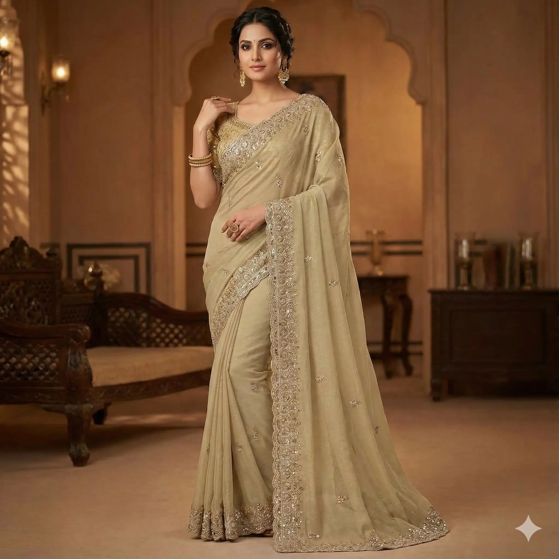 Grand Gold Beads Work Party Wear Saree