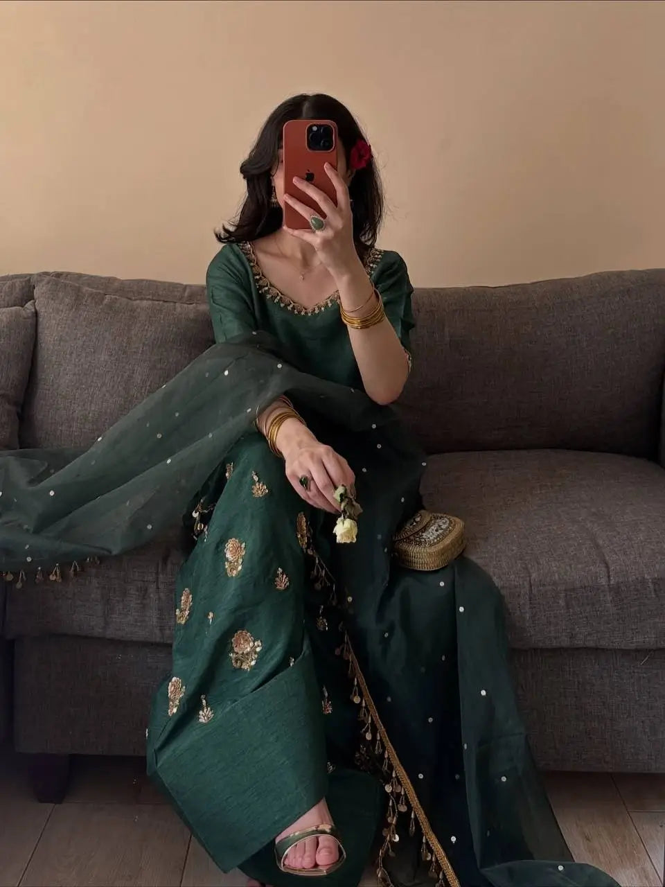 Green Coin Farshi Suit