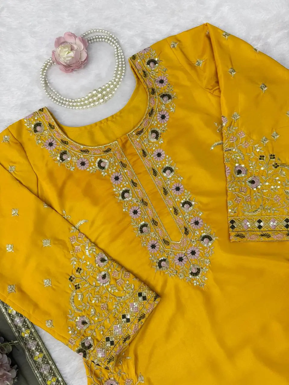 Green Yellow Crepe Kurta Palazzo Set