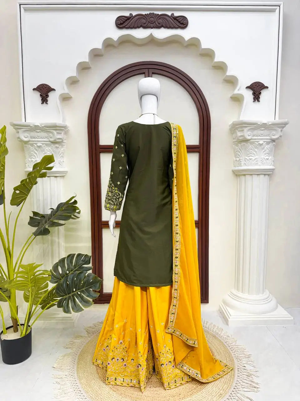 Green Yellow Crepe Kurta Palazzo Set