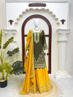 Green Yellow Crepe Kurta Palazzo Set