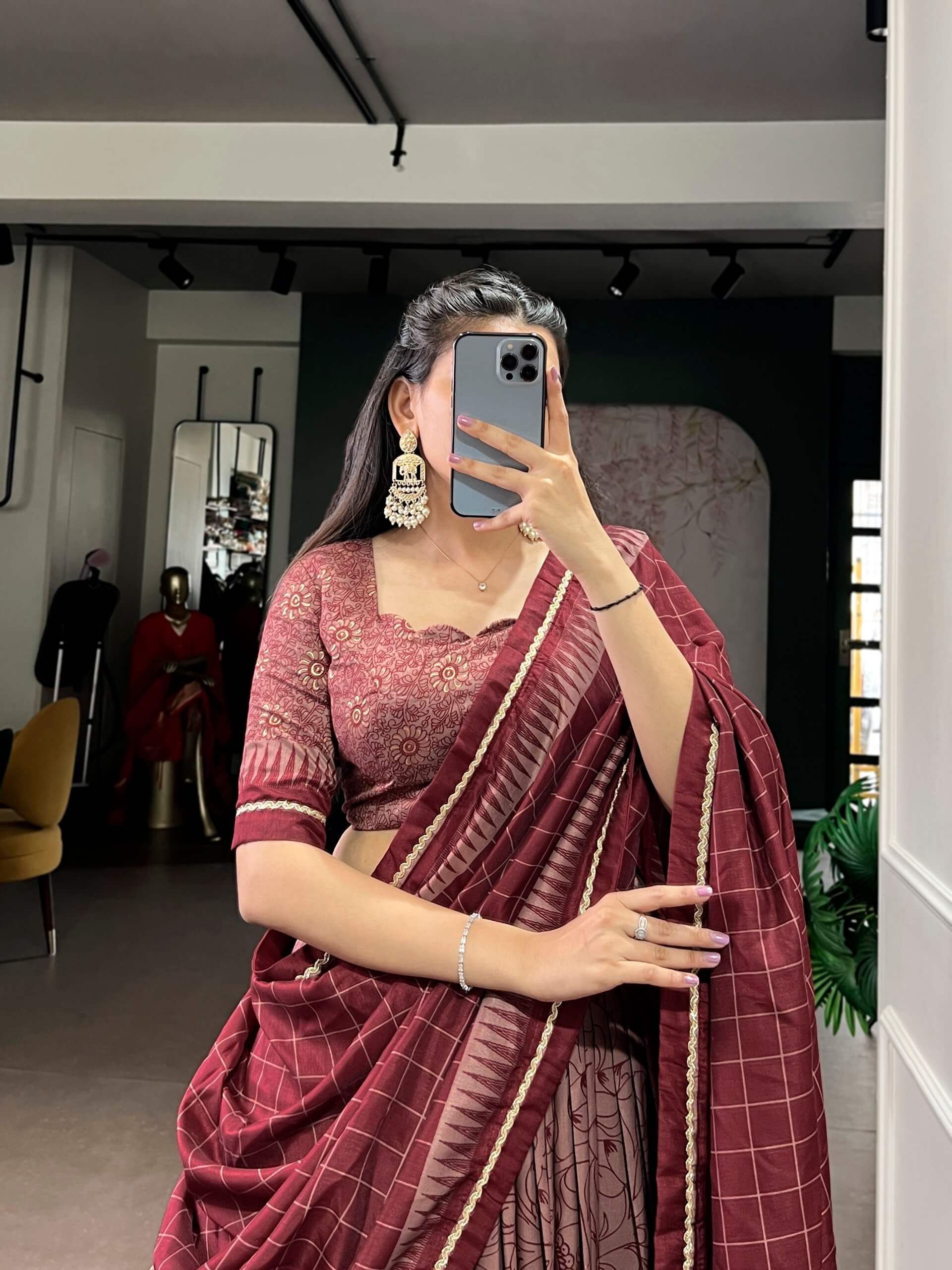 Grey Black Tussar Silk Kalamkari Lehenga Set for Wedding and Festive Wear