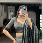 Grey Black Tussar Silk Kalamkari Lehenga Set for Wedding and Festive Wear