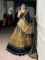 Grey Black Tussar Silk Kalamkari Lehenga Set for Wedding and Festive Wear