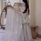Grey Foil Peplum Sharara Set