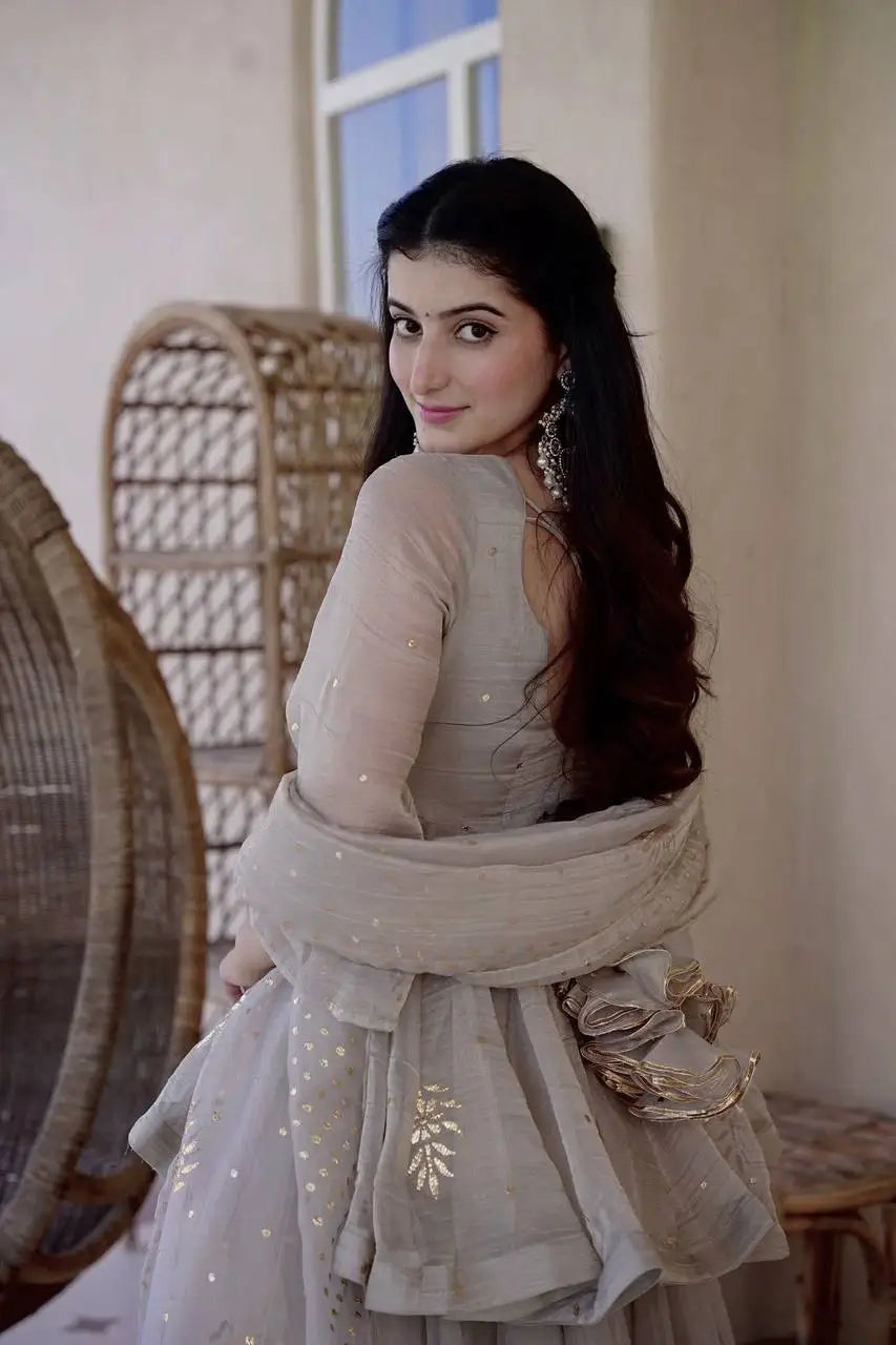 Grey Foil Peplum Sharara Set