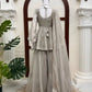 Grey Foil Peplum Sharara Set