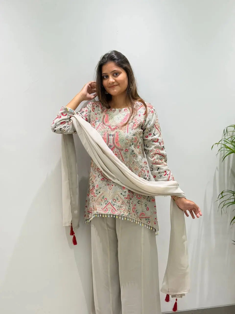 Grey Sequin Latkan Embroidered Kurta