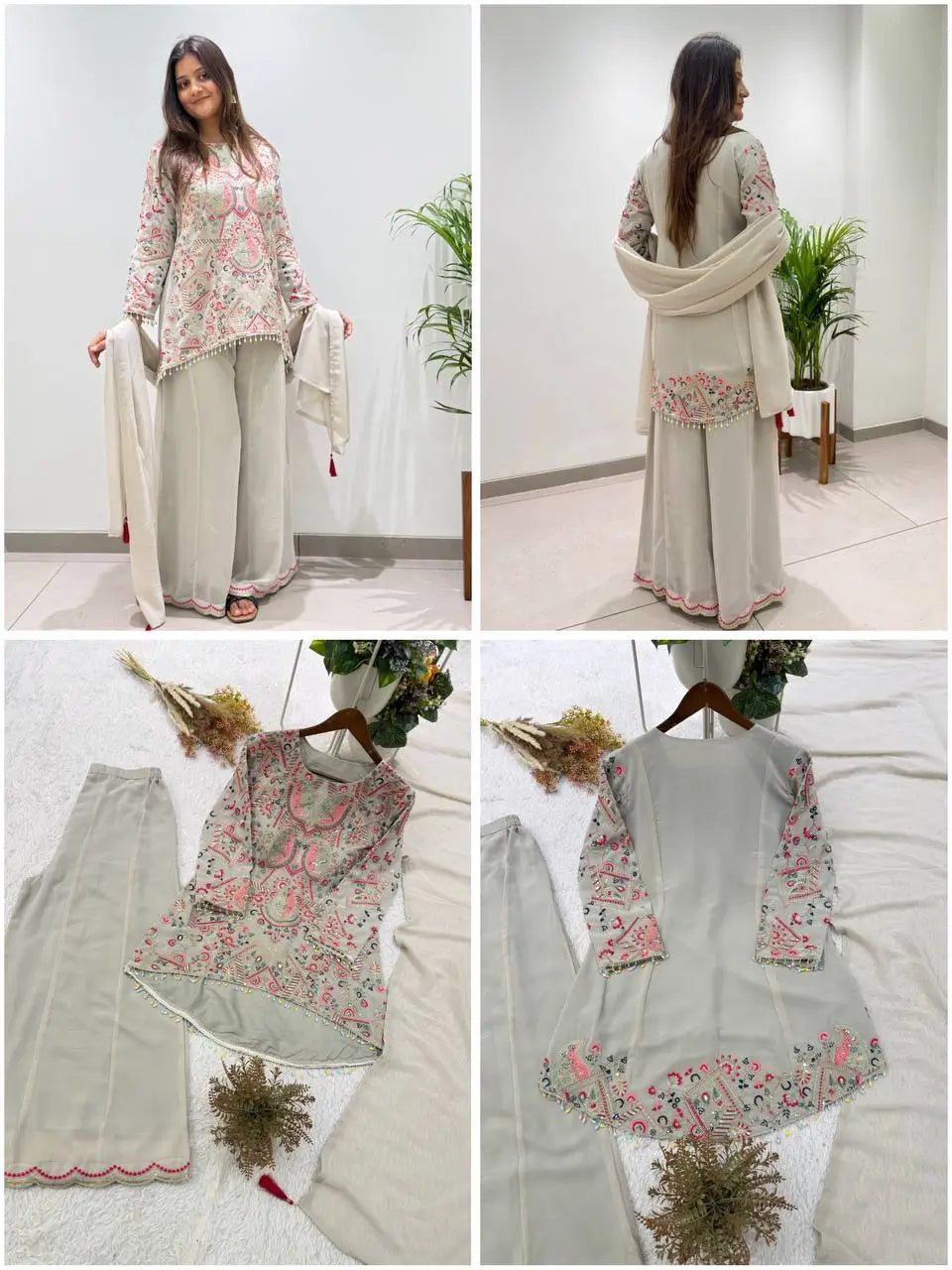 Grey Sequin Latkan Embroidered Kurta