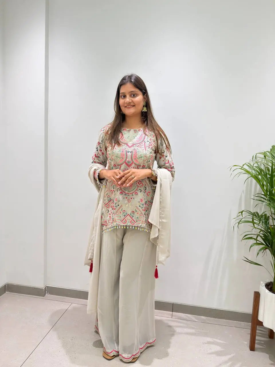 Grey Sequin Latkan Embroidered Kurta