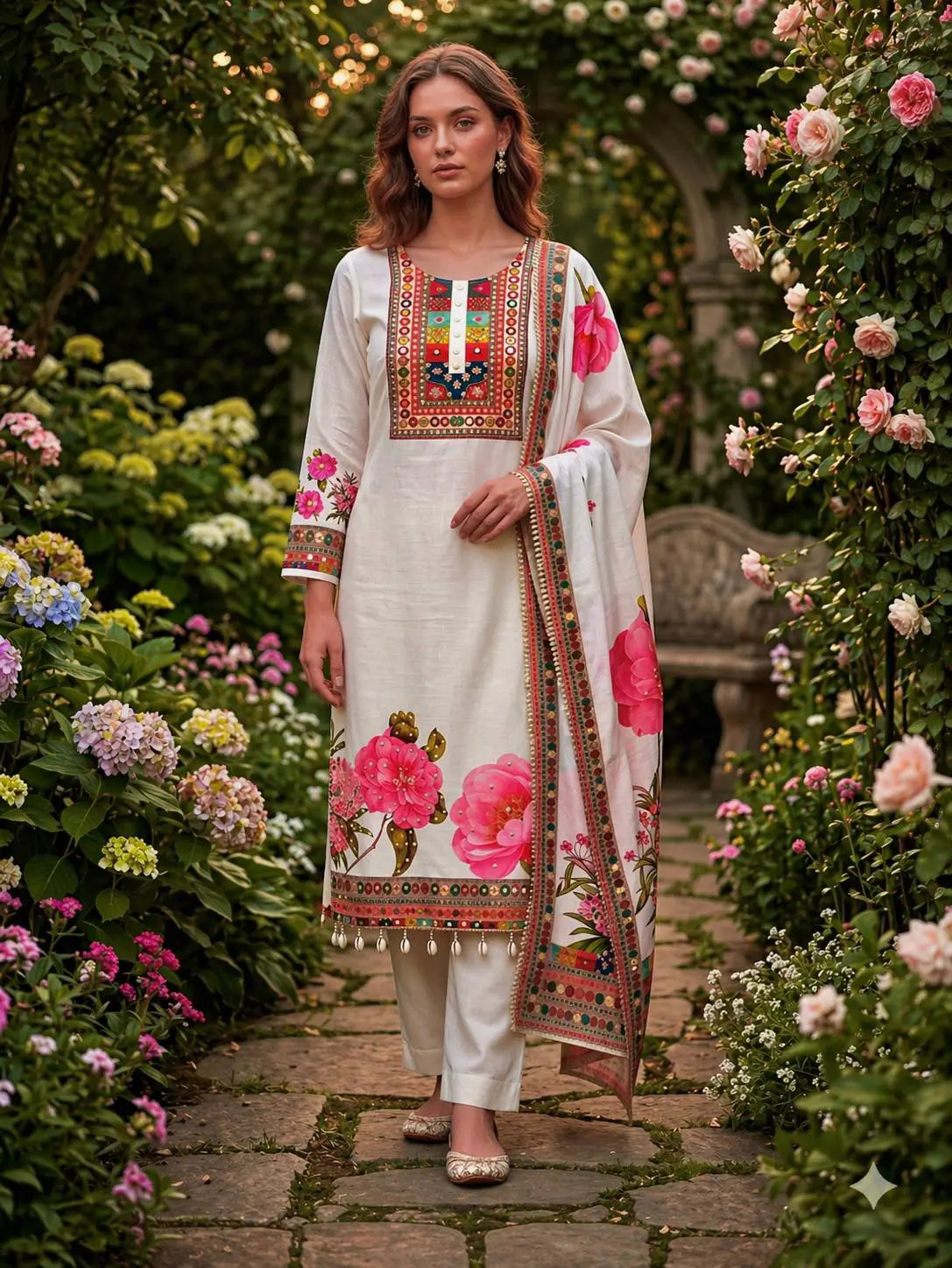 Gulnaar Muslin Cotton Kurta Pant Dupatta Set for Festive and Day Functions