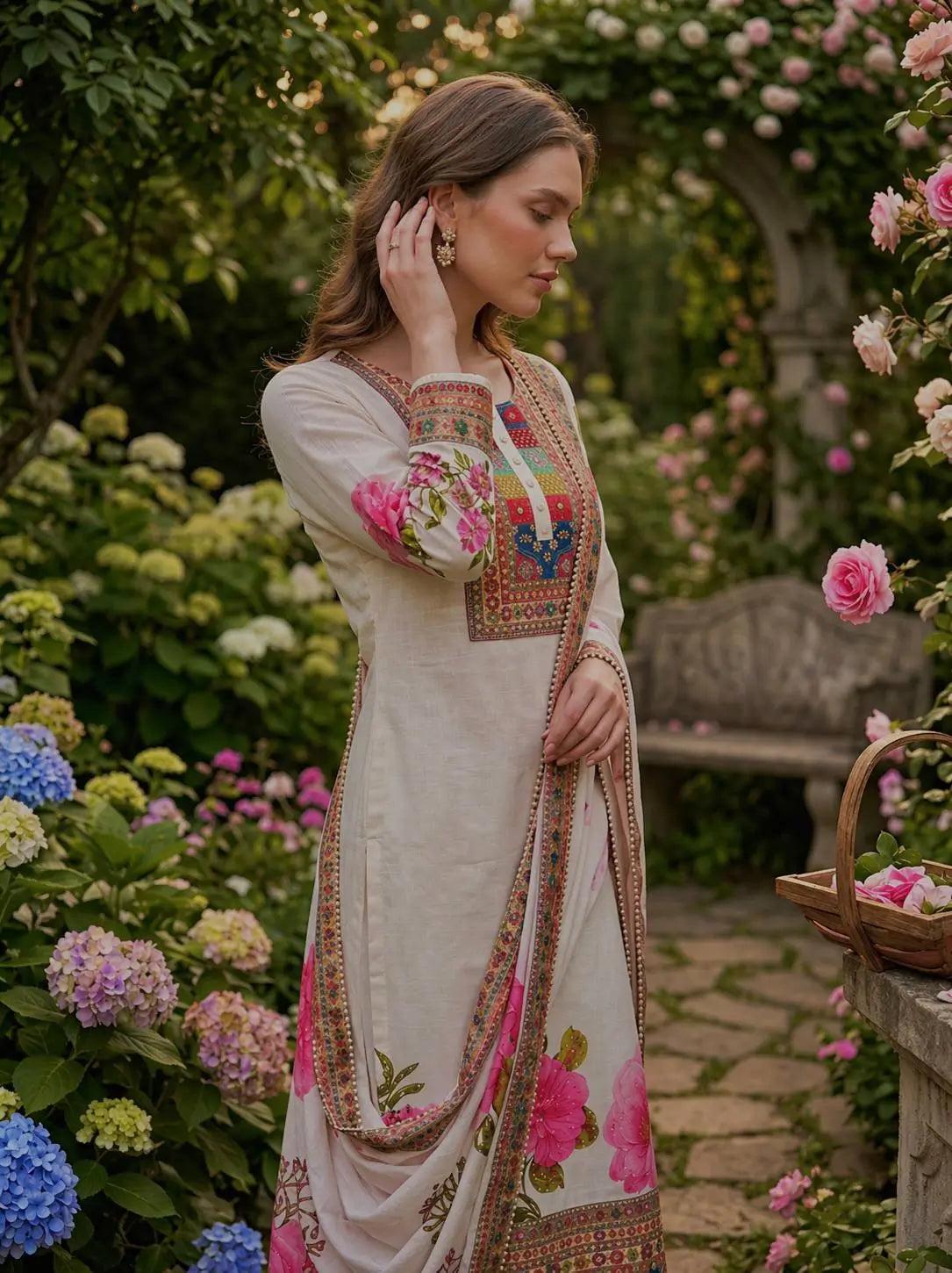 Gulnaar Muslin Cotton Kurta Pant Dupatta Set for Festive and Day Functions