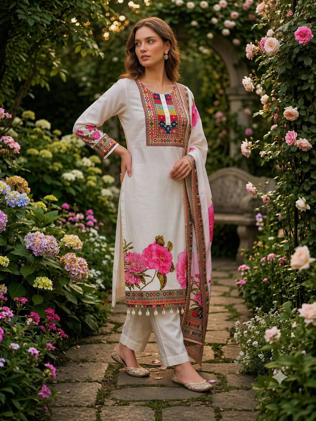 Gulnaar Muslin Cotton Kurta Pant Dupatta Set for Festive and Day Functions