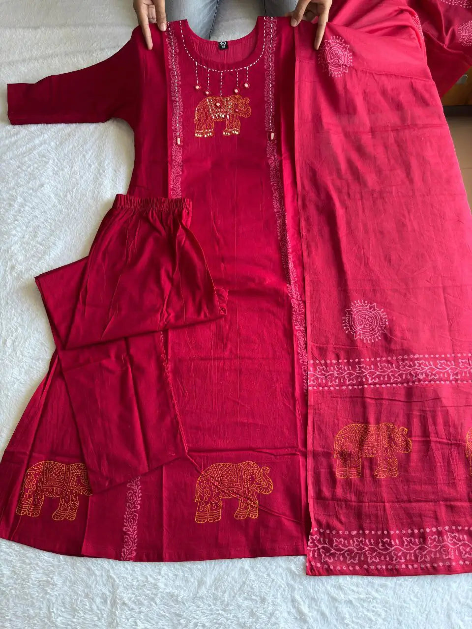 Hand Block Printed Cotton Kurta Set With Dupatta
