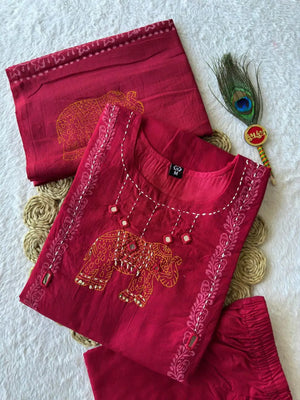 Hand Block Printed Cotton Kurta Set With Dupatta
