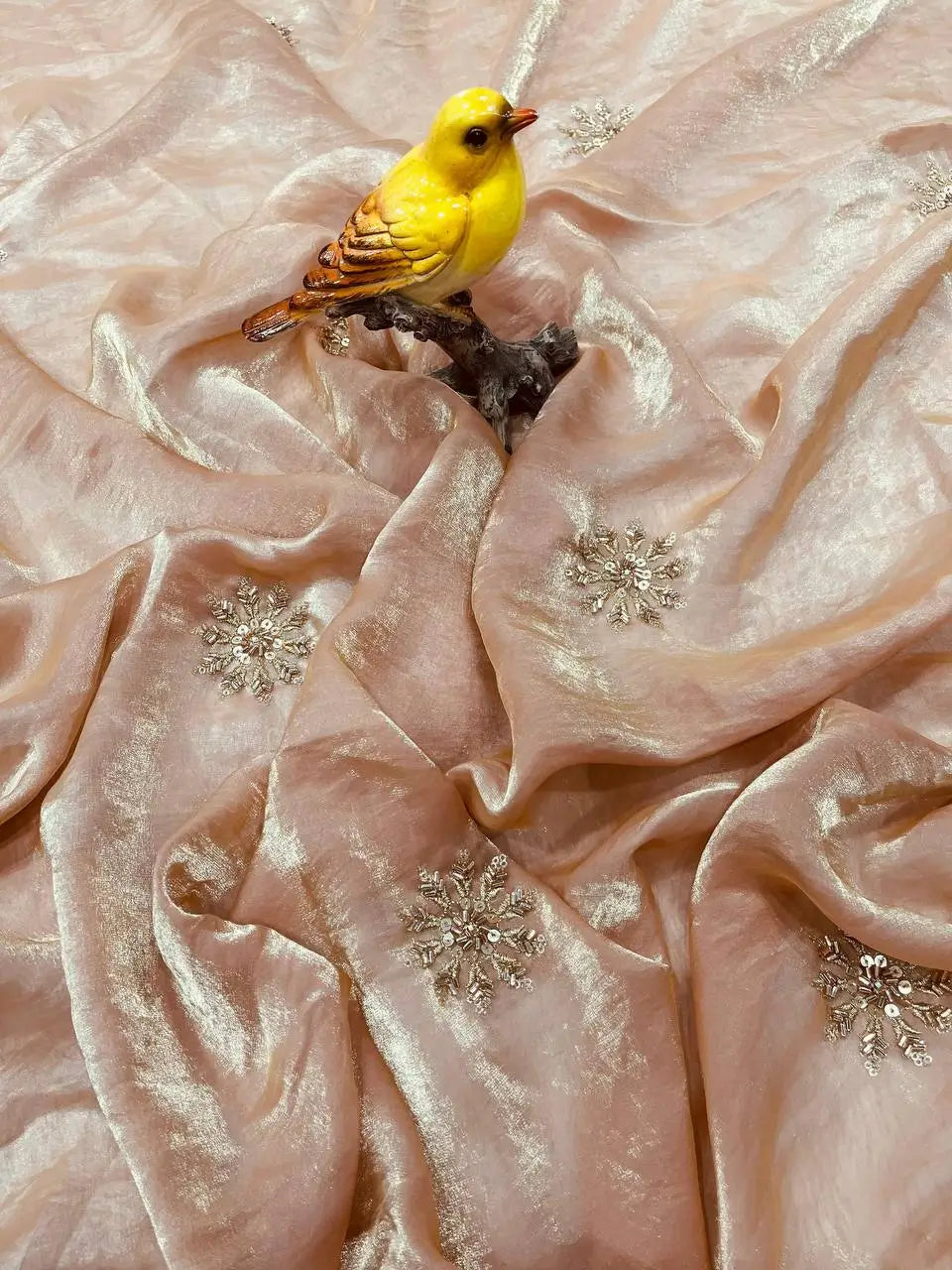 Hand Embroidered Satin Silk Saree