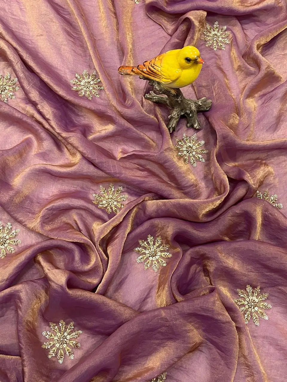 Hand Embroidered Satin Silk Saree